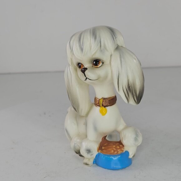Vintage Norcrest Ceramic Poodle Figurine With Blue Bowl A164 - Picture 2 of 8